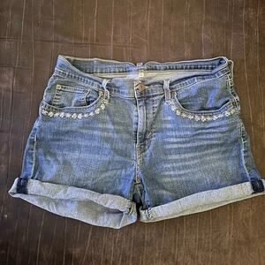 Levis Denim Shorts Daisy Embroidered Cuffed Blue Womens Size 28